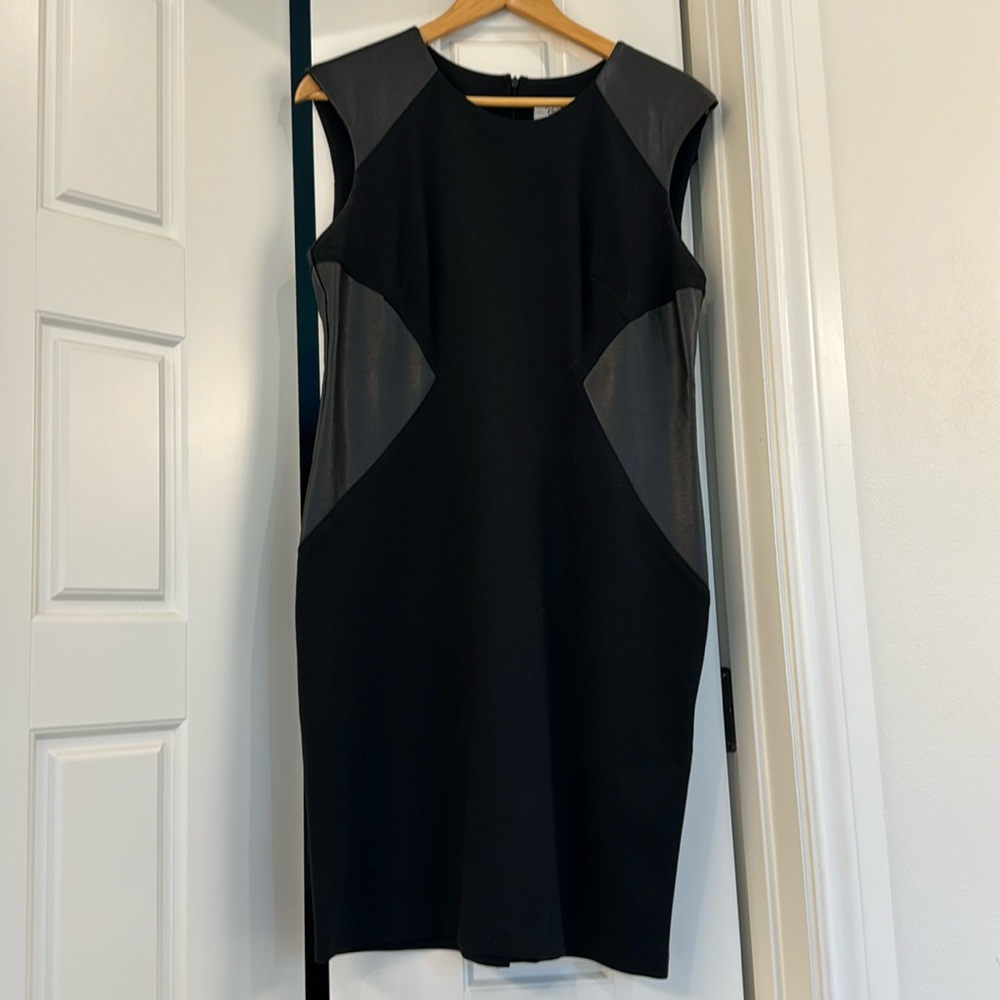 Black dress with leather accents
